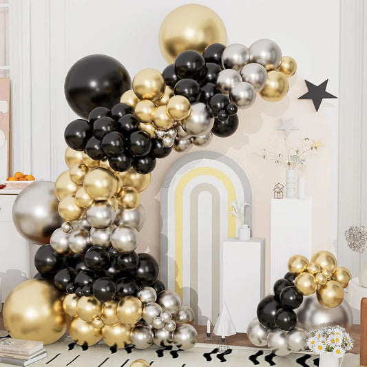 120pcs Black Balloons Garland Metal Gold Silver Balloon Arch Kit Baby Shower Wedding Graduation Birthday Party