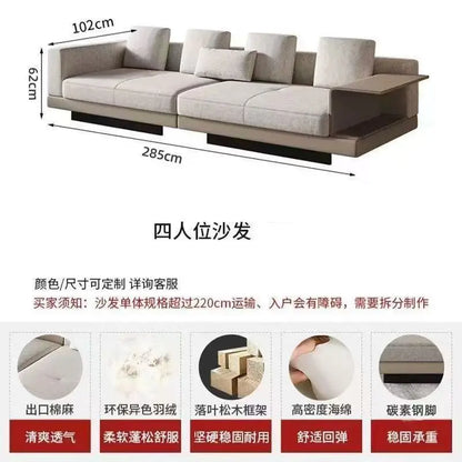 LX cotton and linen concubine fabric sofa light luxury large flat floor living room straight row combination sofa