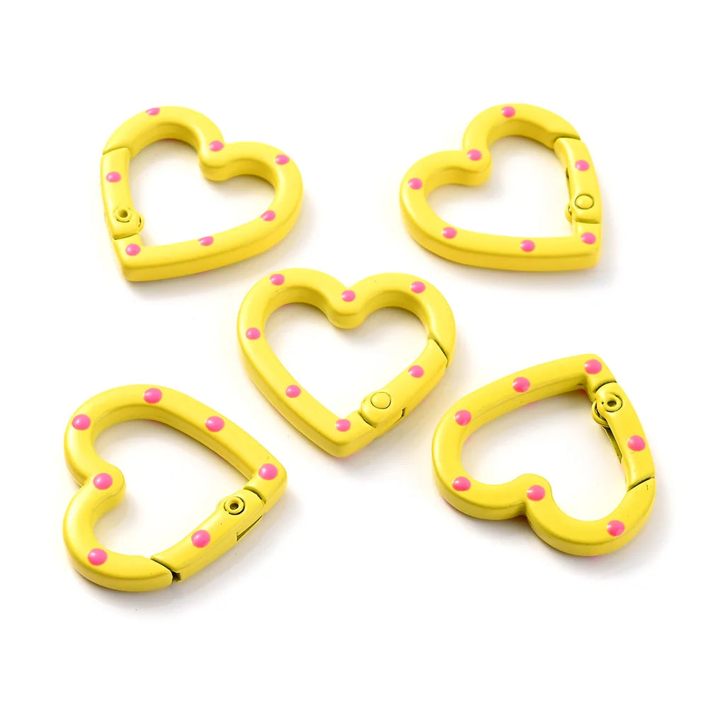 Heart-Shaped Lobster Clasp Connectors — Multicolor Metal Spring Clips