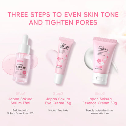 Sakura Skin Care Sets Face Cream Serum Toner Facial Cleanser Sunscreen Eye Cream Gift Box Face Skin Care Set Product 3pcs/Set