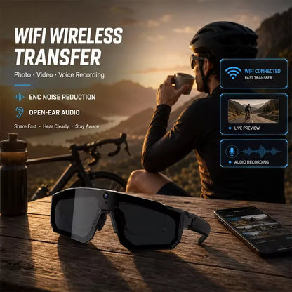 2026 NEW AI Smart Glasses ChatGPT 1080P Camera 8MP Anti-shake Cycling Video&Photo Sport Sunglasses DualMic 32GB Windproof Goggle