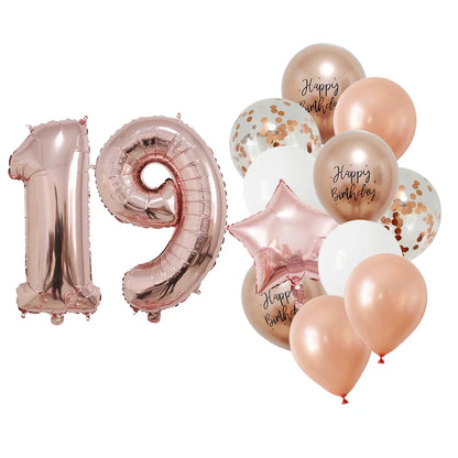13 Pcs Rose Gold Mixed Balloons 32 Inch Foil Number Ball 10 11 12 13 14 15 Years Old Girls Birthday Party Decorations Supplies