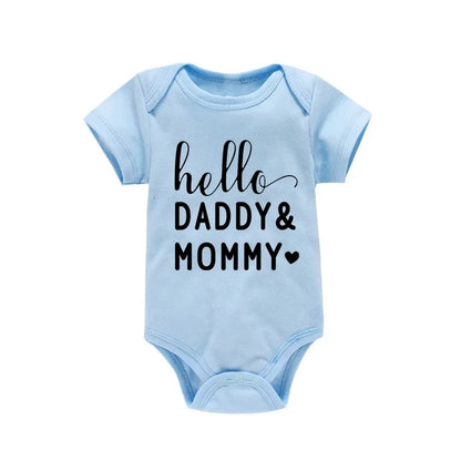 Hello Daddy Mommy Newborn Baby Bodysuit Pure Cotton Short Sleeve Summer Jumpsuit Cute Baby Onesie