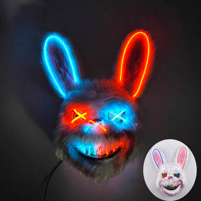 Novelty LED Bloody Furry Bunny Rabbit Bear Mask Realistic Scary Horror Killer Adult Masquerade Cosplay Costume Accessory