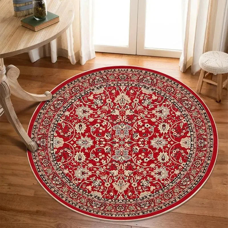 Bohemia Luxury Pattern Persian Round Carpet Washable Decoration Home Light Rug Bedroom Chair Mat Red Carpets for Living Room