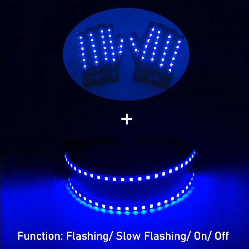 1set Luminous Glowing Glasses and Gloves Remote Control LED Glasses&Gloves Carnival Party Performance Props Festival Supplies