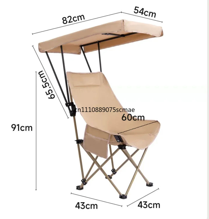 Outdoor umbrella folding chair, high back moon chair, sunshade with roof, portable fishing camping beach chair