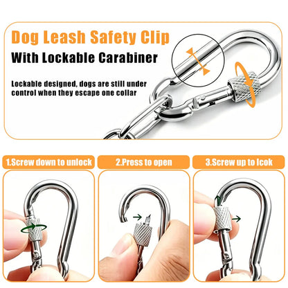 Chain Dog Collar Clips Anti-Bite Double-Headed Metal Safety Buckle Pet Leash Connector Paw Print Design Secure Chain Attachment