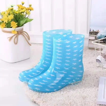 Print Rain Boots Women Waterproof Work Shoes for Girls Non Slip Anti Skip PVC Water Shoes Rainboots Mid-Calf Botas