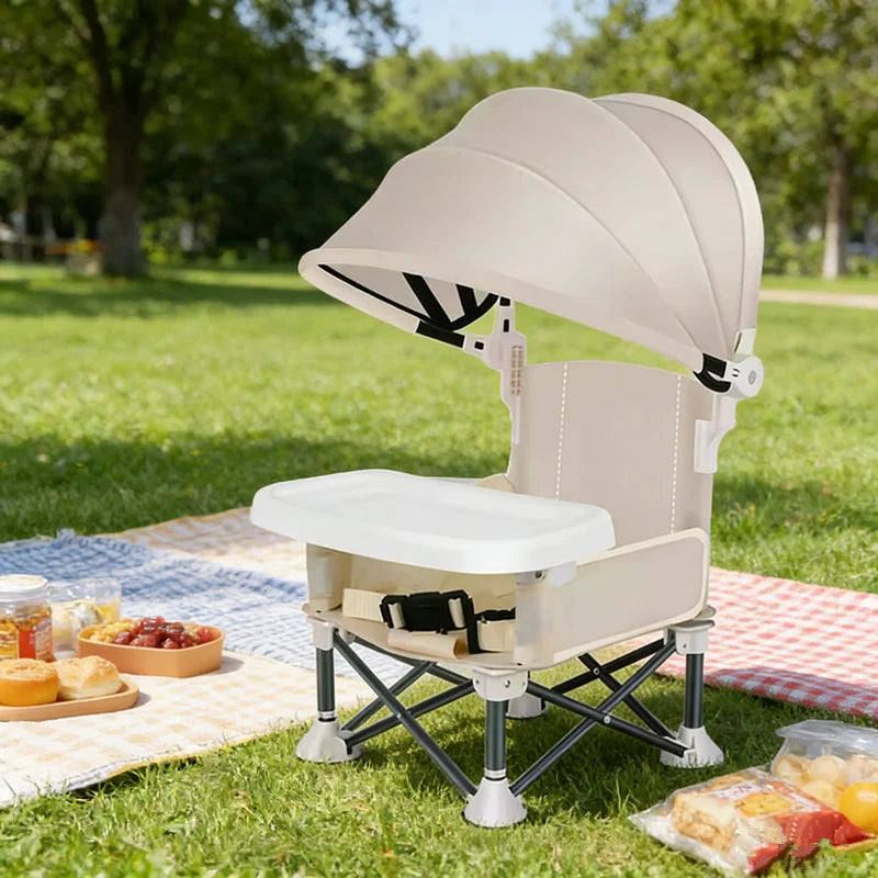 Portable Outdoor Camping Folding Dining Chair Sunshade High Chair with Tent Baby Picnic Table Chair Camping Gear