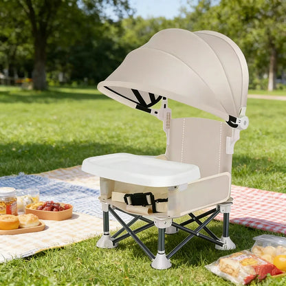 Portable Outdoor Camping Folding Dining Chair Sunshade High Chair with Tent Baby Picnic Table Chair Camping Gear
