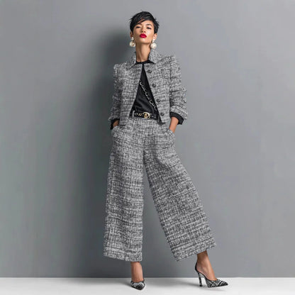 Women's Elegant Short Jackets With Wide Leg Pants Two Pieces Sets Winter New Stand Neck Button Coats Casual Autumn 2026 Outfits
