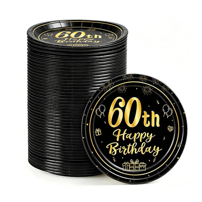 8-40pcs Men Women Adult 18th 30th 40th 50th 60th Birthday Party Decoration Supplies Black Gold Disposable 7/9inch Paper Plates