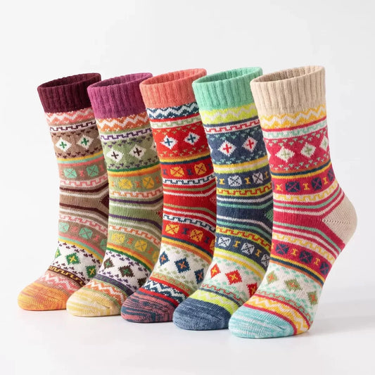 5 Pairs 1 Lot New Witner Set Vintage Christmas Socks Colorful Socks Pack Gift Free size cadeau femme Thick Warm Wool WomenSocks