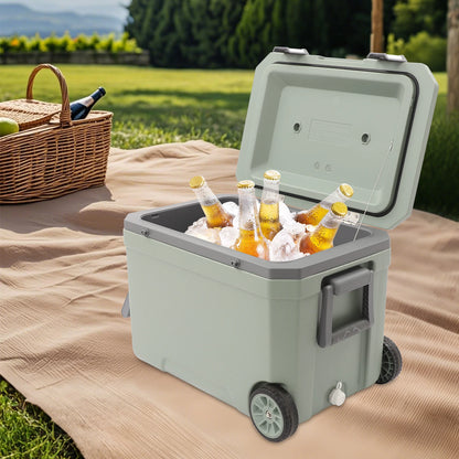 45L Insulated Wheeled Portable Cooler, Long Ice Retention Green Cooler Box, Outdoor Refrigerated Cooler for Fishing with Handle,for Boating, Camping, Travel & Picnic