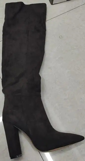 Women Fashion Boots 11 Cm Round Thick Heel Beige Slip On Overknee Boots Spring Autumn Hot Sock Boots Point Toe Women Shoes Boots