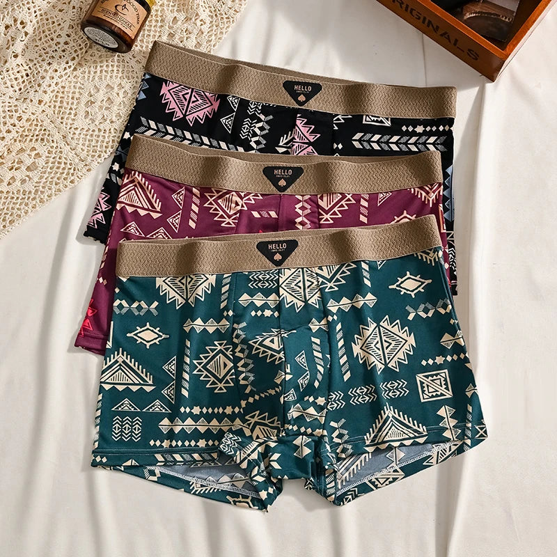3Pcs Boxer Shorts Men's Underwear Ice Silk Underpants Sexy Panties 3A Antibacterial Breathable Elastic Lingerie Plus Size L-6XL