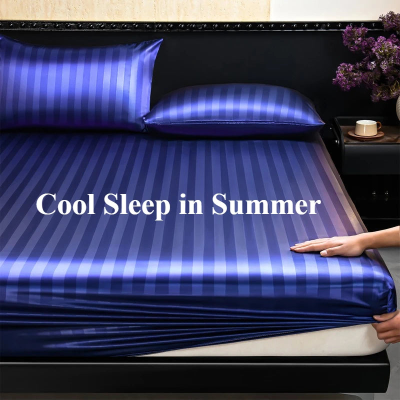 Striped Satin Fitted Sheet | 100% Polyester with All-Around Elastic | Multiple Bed Sizes