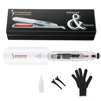 Infrared Steam Hair Straightener Curler Ceramic Glaze Plate 450°F Fast Heating Vapor Flat Iron Straightening Irons Dual Voltage