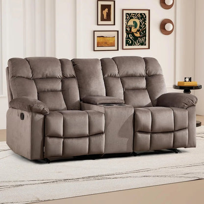 Fabric Recliner Manual Loveseat Couch for Living Room, 2 Seater Reclining Sofa Chair with Storage and Cup Holders,, Custom