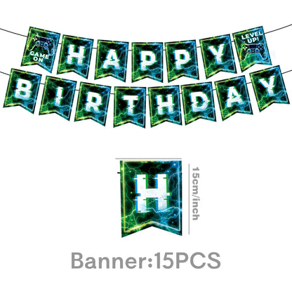 Happy Video Game Themed Birthday Party Decorations Set Tableware Plates Cups Cake Topper Gift Bags Banner Party Supplies Favors