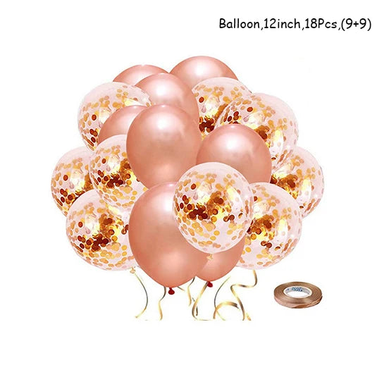 Rose Gold Party Supplies Disposable Tableware Set Diamond Glitter Paper Plate Cup Wedding Birthday Party Decoration Kid Balloons