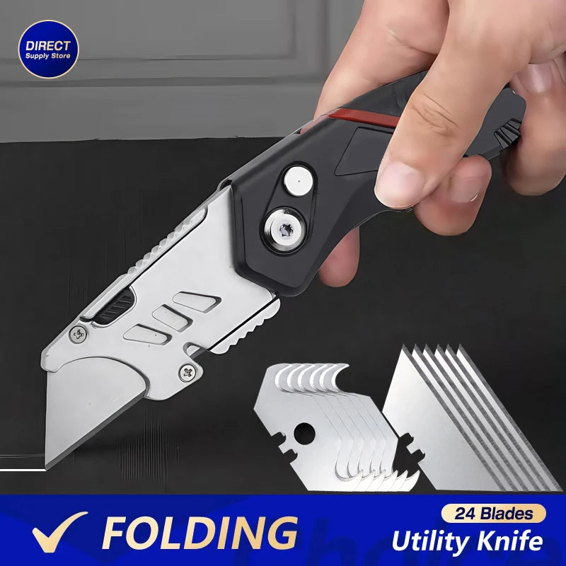 Heavy Duty Folding Utility Knife with Replaceable Blades – for Box, Cable, Cardboard Cutting