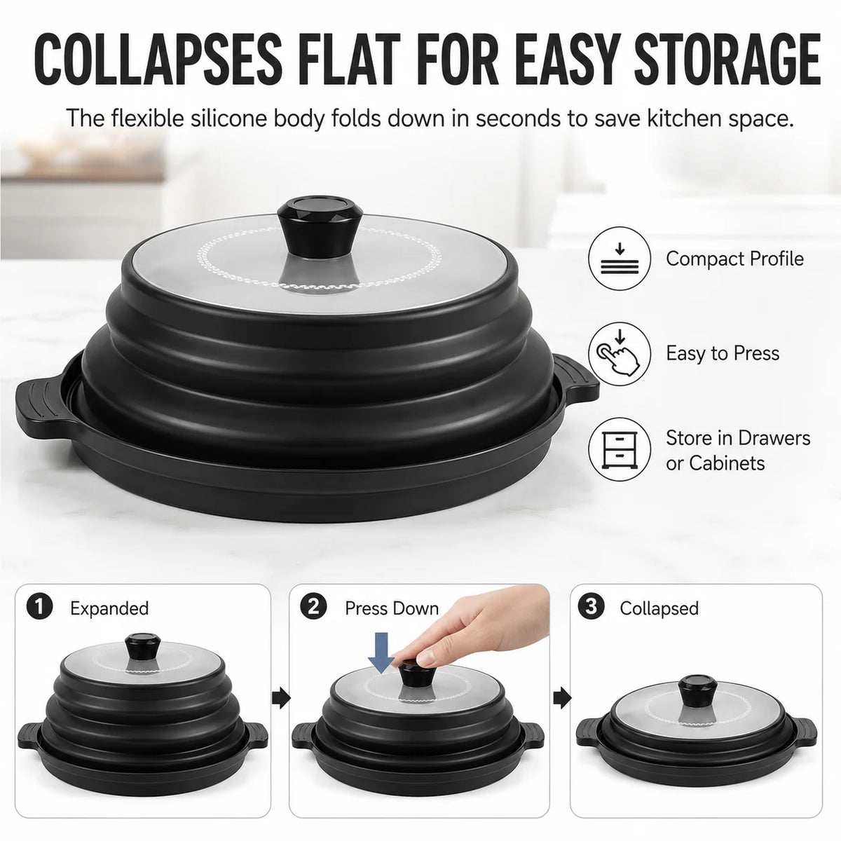 Uwhise 2-in-1 Microwave Splatter Cover for Food with Anti-Scald Base Plate Silicone Vented Collapsible Guard Lid Kitchen Gadgets