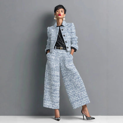 Women's Elegant Short Jackets With Wide Leg Pants Two Pieces Sets Winter New Stand Neck Button Coats Casual Autumn 2026 Outfits