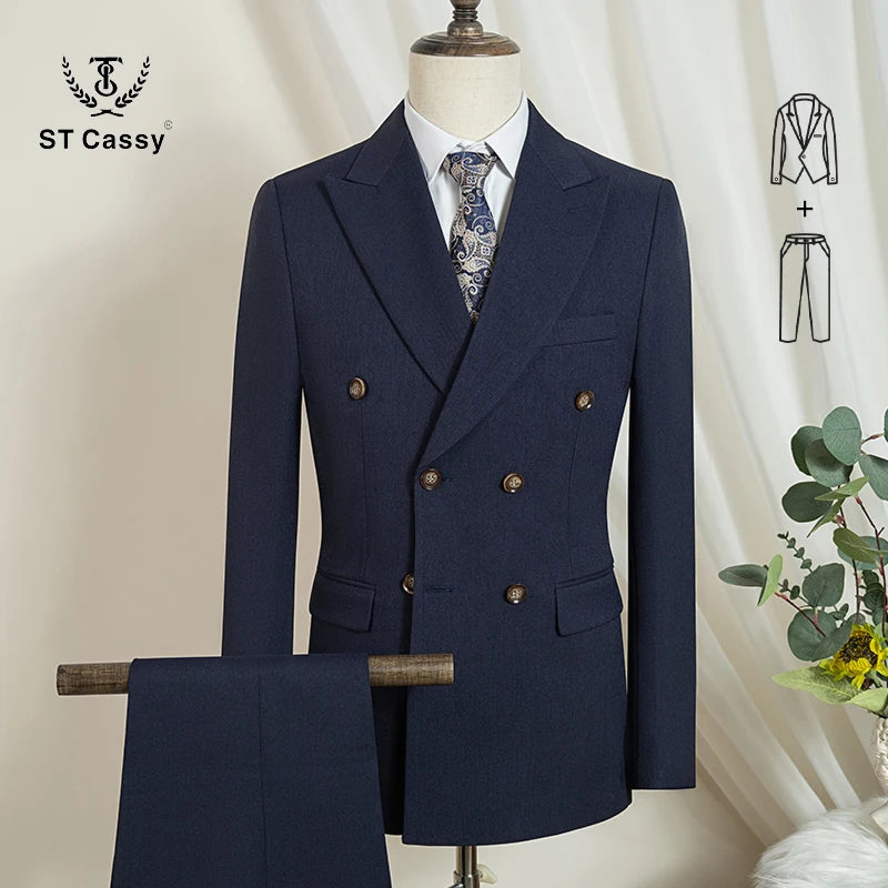 ST Cassy Elegant Man Suit 2 Piece Set Modern Wedding Party Outfit Suits for Men Stylish Business Office Suit Banquet Attire