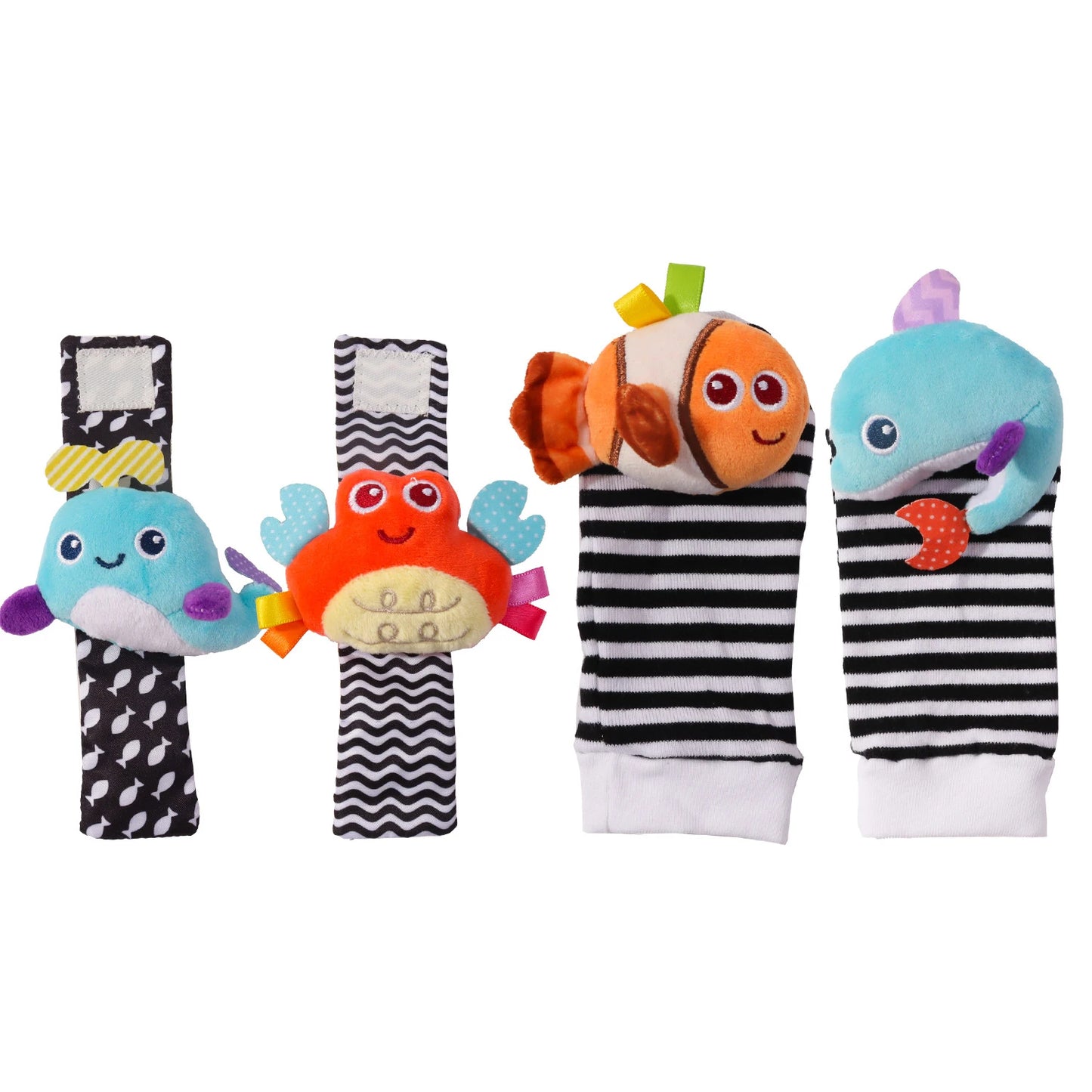 Baby Wrist Rattles Socks Newborn Animal Socks Infants Foot Finder Wrist Strap Baby Socks Sensory Toys Baby Toys 0-12 Months Gift