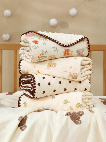 Newborn Bear Print Blanket Pure Cotton Double Gauze Blanket Baby Blanket Bath Towel Baby Blanket Baby Swaddle 100X100CM
