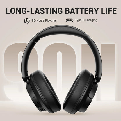 Bluetooth 5.3 Wireless Headphones 90H Playtime 40mm Drivers Over Ear Headset 3.5mm Wired Stereo Bass Pop Sound Modes Multipoint App Control Built In Mic Foldable 197g Deep Bass for iPhone Android PC Mac Music