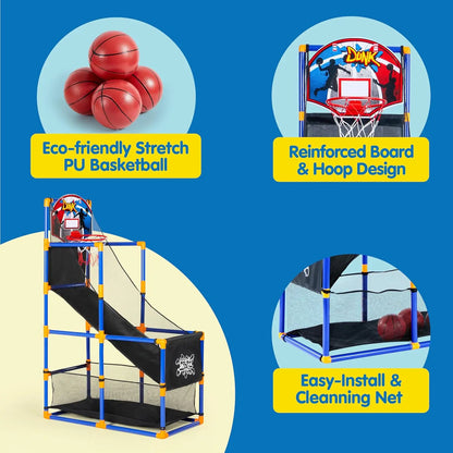 JOYFY Kids Arcade Basketball Game Set with 4 Balls and Hoop for 3-12 Years Old Indoor Outdoor Sport Play Holiday Birthday Gift