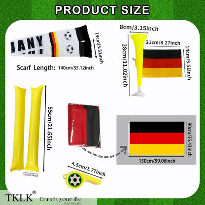 1set/5pcs Multi-ltem Party Favor Packs for Cheering Soccer - Whistle, Country Scarf, Thunder Sticks, Horn Flag, Flag to Support