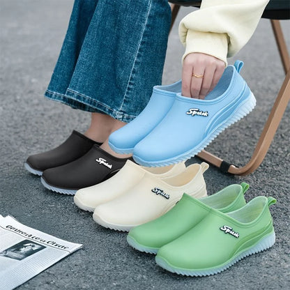 Ladies' fashionable new style waterproof shallow-toe anti-slip rain shoes, wear-resistant kitchen thick-soled short-tube work ru