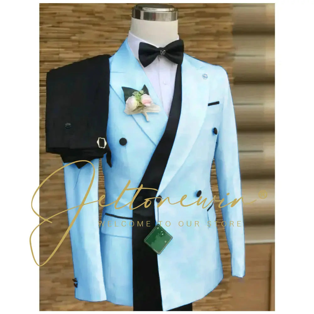 Double Breasted White Black Wedding Suits for Men Fashion Slim Fit Groom Best Man Wedding Tuxedo Formal Prom Wear 2 Pieces Set