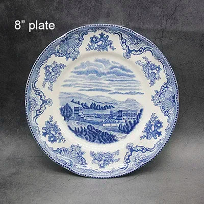 The Blue Britain Castles  Dinner Set European Style Dinner Ware Ceramic Breakfast Plate Beef Dishes Dessert Dish Soup Bowl