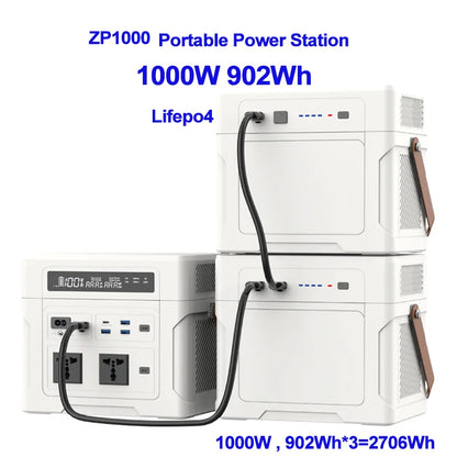 Lifepo4 Battery Solar Generator 1000W 902WH 1804WH 2706WH Portable Power Station 220V 12V Output for Emergency Power Supply