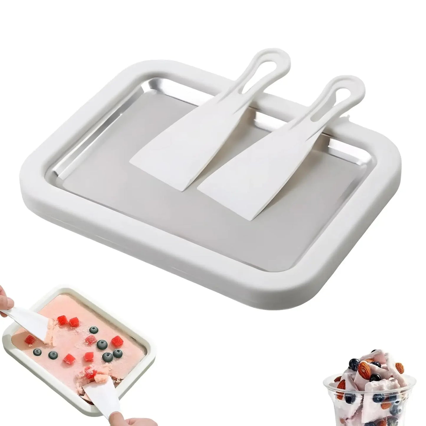 Household Rolled Ice Cream Maker Pan With 2 Scrapers DIY Machine For Sorbet Frozen Yogurt Homemade Dessert