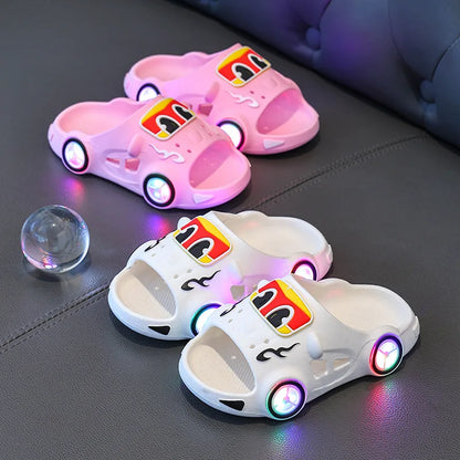 Cartoon Slipper Fashion Versatile Light Up Girl Shoes Cute Car Anti Slip Kid Slippers Classic Light Boy Shoe Casual Home Sandal