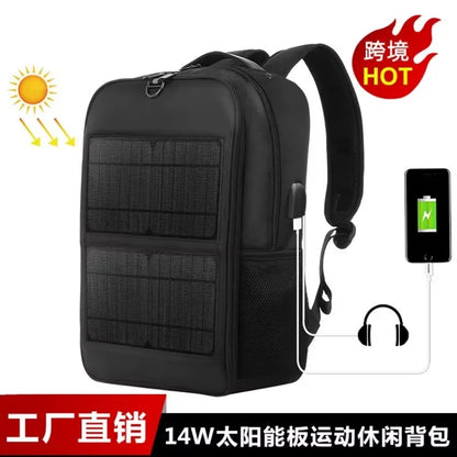 Large Capacity Waterproof Nylon Backpack with Solar Panel Power Supply USB Charging Port for Hiking Travel Outdoor Adventure