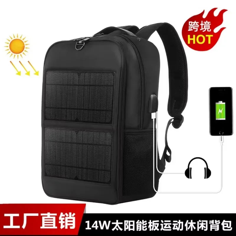 Large Capacity Waterproof Nylon Backpack with Solar Panel Power Supply USB Charging Port for Hiking Travel Outdoor Adventure