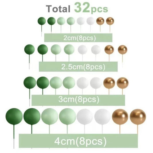 32Pcs Ball Cake Toppers Mini Balloon Cake Topper Sticks Cupcake Foam Ball Kids Jungle Birthday Party Cake Decoration Baby Shower
