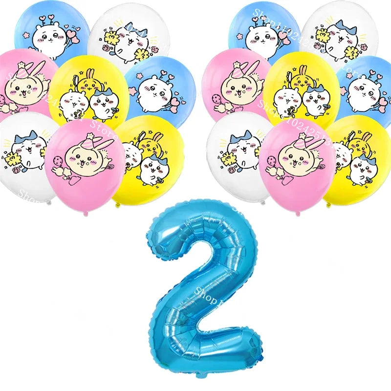 Chiikawa kawaii Happy Birthday Party Decorations Cute plate Banner Cake Topper Flag Balloons Disposable tableware Decorations