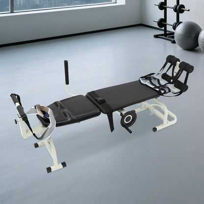 59.06-74.8in Long Back Stretch Bench,Adjustable Multifunctional Neck Stretcher Cervical Stretch Device, Handwheel Control Cervical Lumbar Traction Bed for Wellness Centers