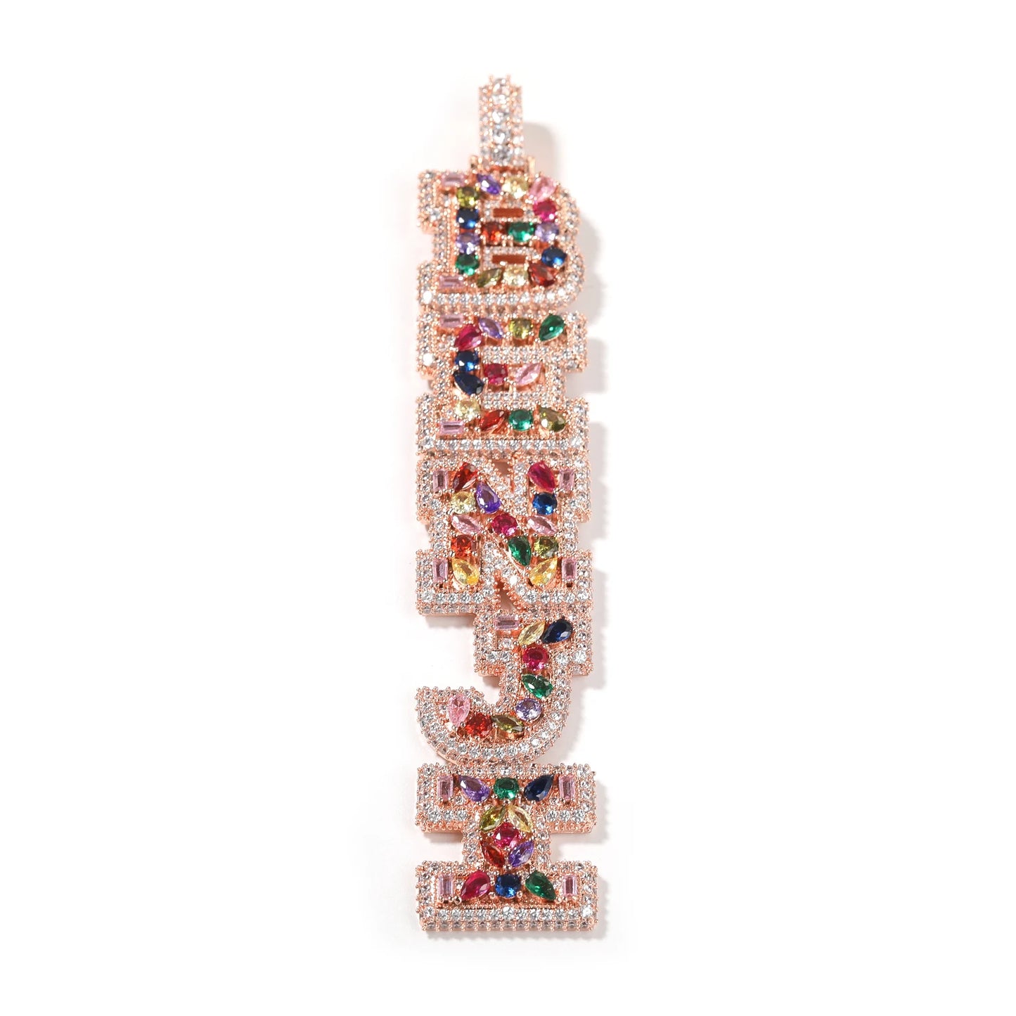 THE BLING KING Custom Vertical Initial Letter Pendant Mixed Inlay Different Shape Cubic Zircon NamePlate Necklace Hiphop Jewelry