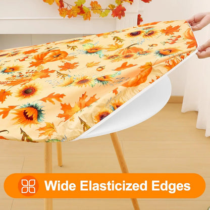 Waterproof PVC Flannel Table Cover Elastic Fitted Tablecloth Floral Pumpkin Christmas Pattern Dining Party Decoration