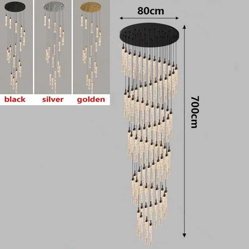 Nordic Minimalist Crystal Chandeliers Staircase Chandeliers Ceiling Lights Loft Double-Floor Rotating Minimalist Pendtant Lamps