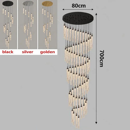 Nordic Minimalist Crystal Chandeliers Staircase Chandeliers Ceiling Lights Loft Double-Floor Rotating Minimalist Pendtant Lamps